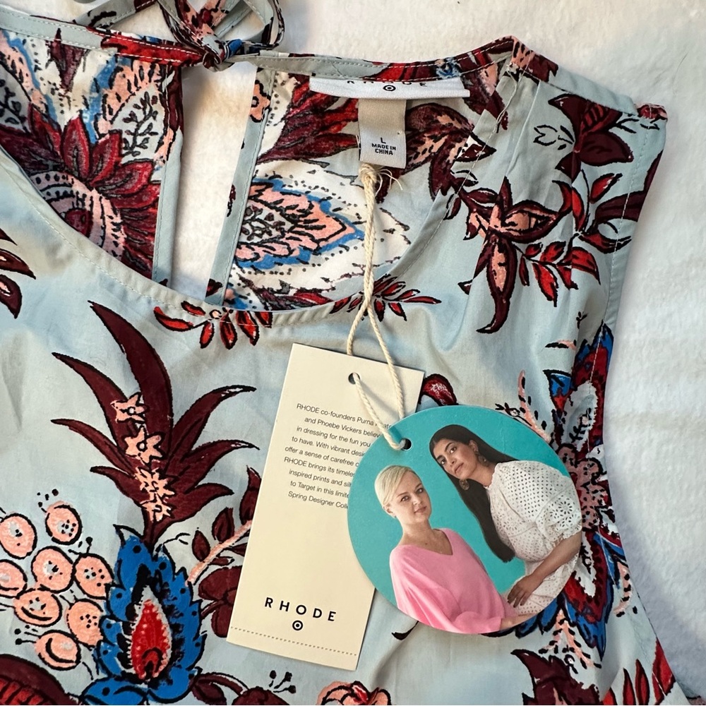 NWT RHODE Target Cut Out Midi Dress Floral Paisley Island Blue Pockets, Large - Picture 12 of 16